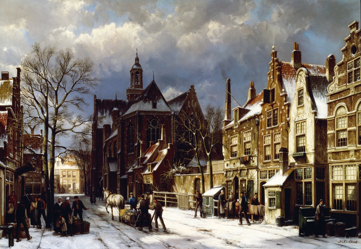 Street Scene, Amsterdam (öljy kankaalle) tekijältä Willem Koekkoek