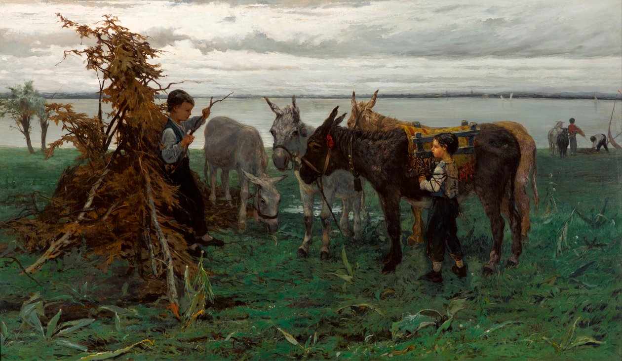 ""Garcons gardant des anes"" (Pojat paimentavat aaseja) Peinture de Willem Maris (1844-1910) - 1865 - Öljy kankaalle Koko 90,3x138 cm Gemeentemuseum The Haag tekijältä Willem Maris