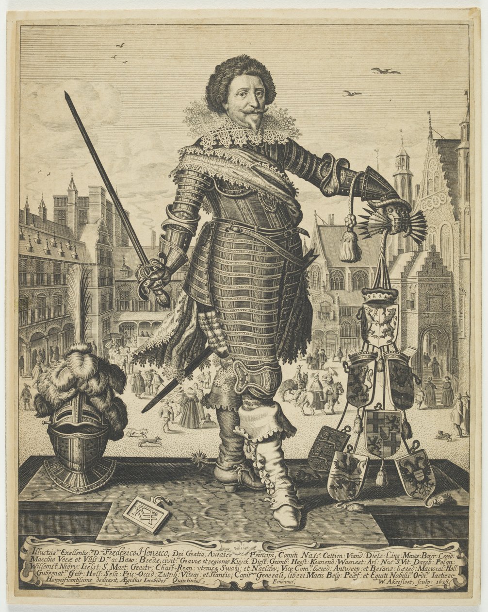 Frederik Hendrik, Oranssin prinssi, n.1634 (kaiverrus) tekijältä Willem Outgertsz Akersloot