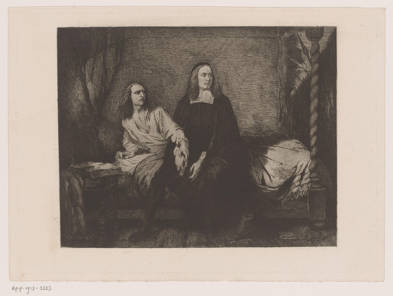 De Wittin veljekset istuvat sängyllä vankilan portissa tekijältä Willem Philip van der Veken (attributed to)