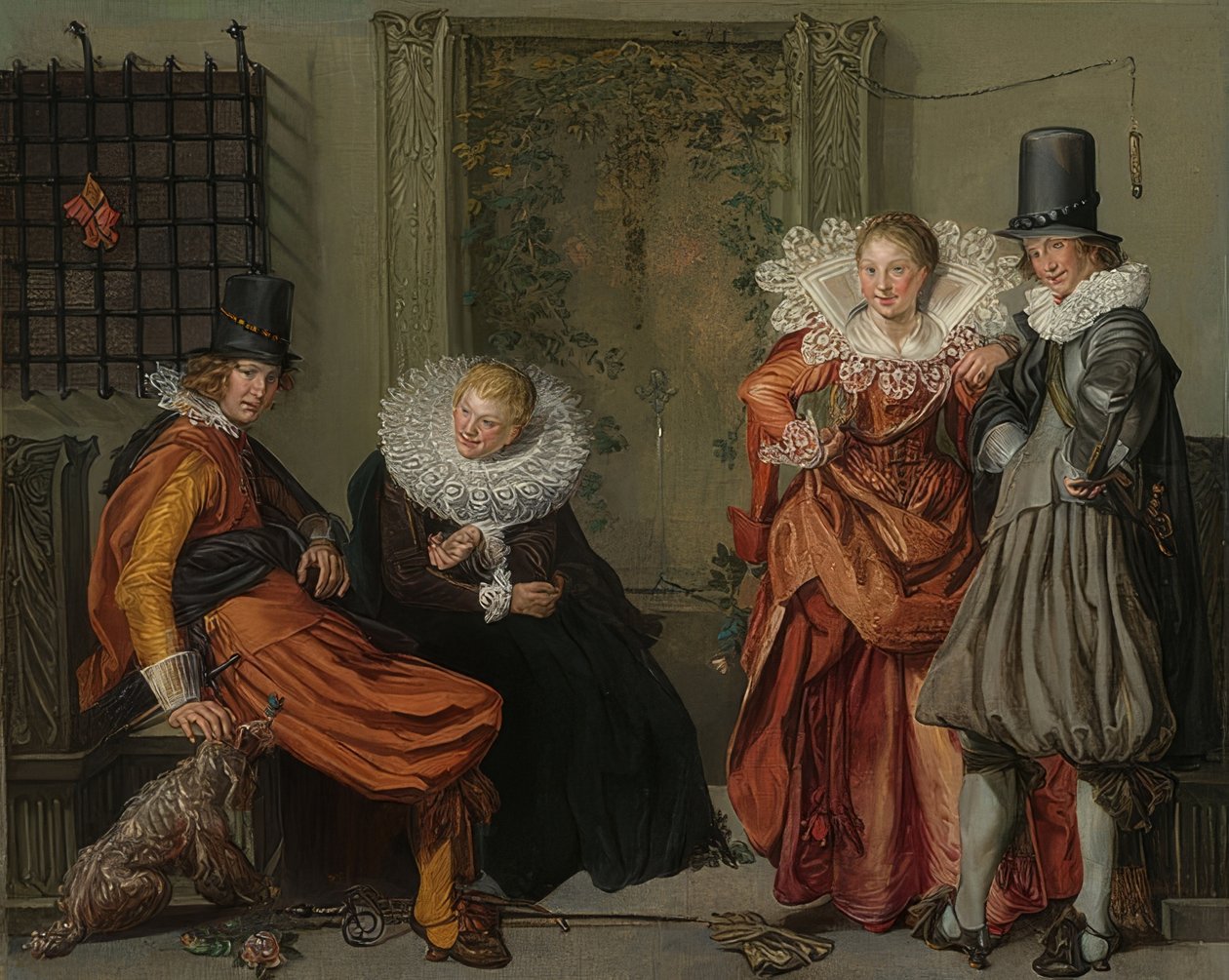 Tyylikäs pari seurustelee toisilleen. Noin 1616-20 tekijältä Willem Pietersz Buytewech