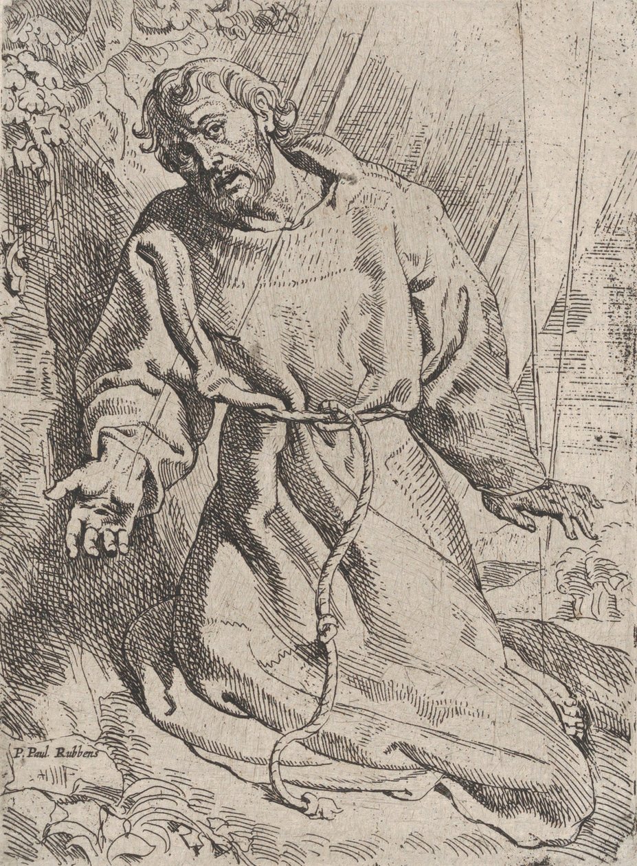 Pyhä Franciscus vastaanottamassa Stigmataa, n. 1613-14. tekijältä Willem Pietersz. Buytewech