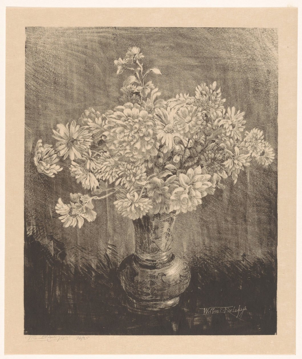 Krysanteemit maljakossa tekijältä Willem Roelofs (II) (signed by artist)