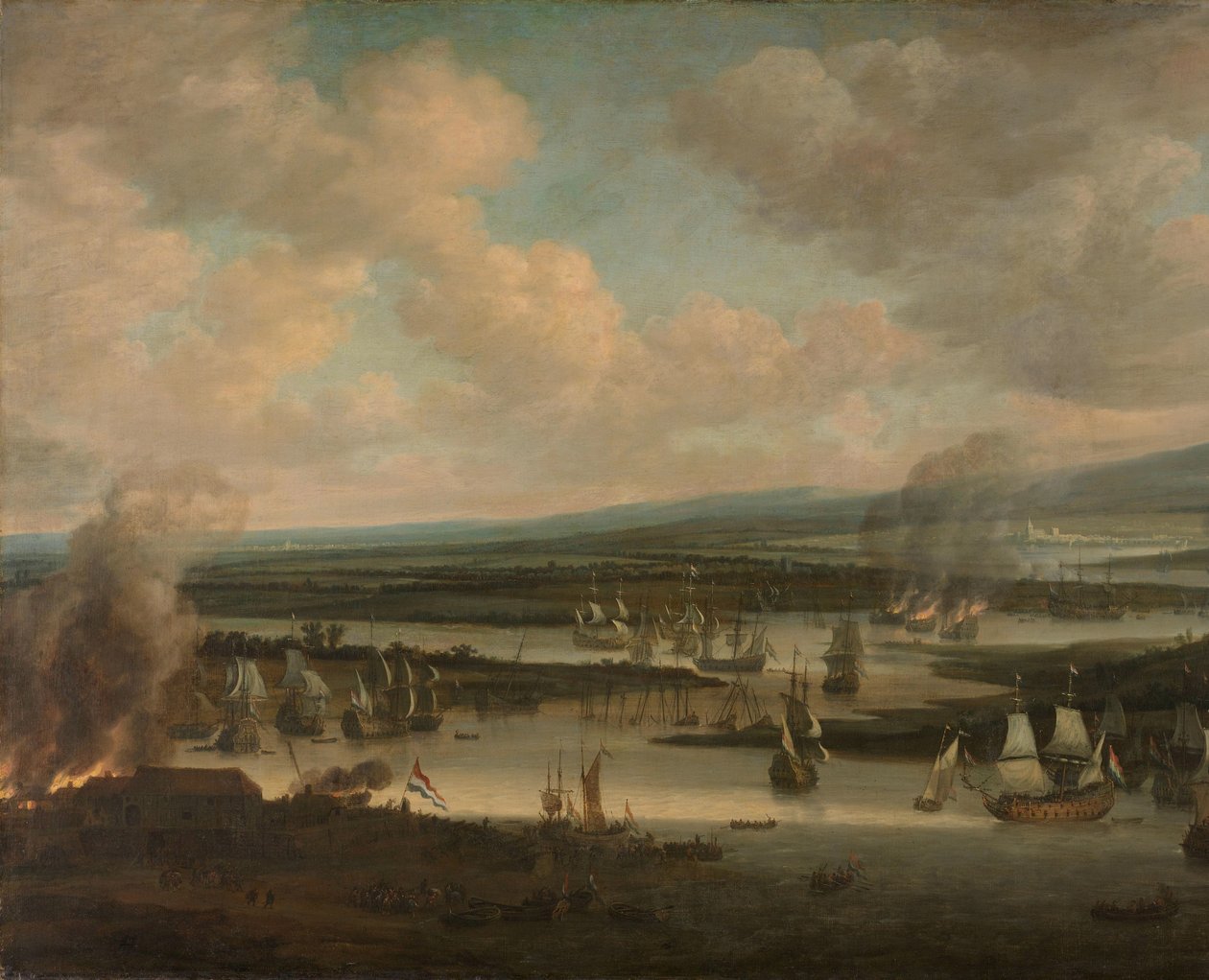 Englannin laivaston palaminen lähellä Chathamia (19.-24. kesäkuuta 1667) tekijältä Willem Schellinks