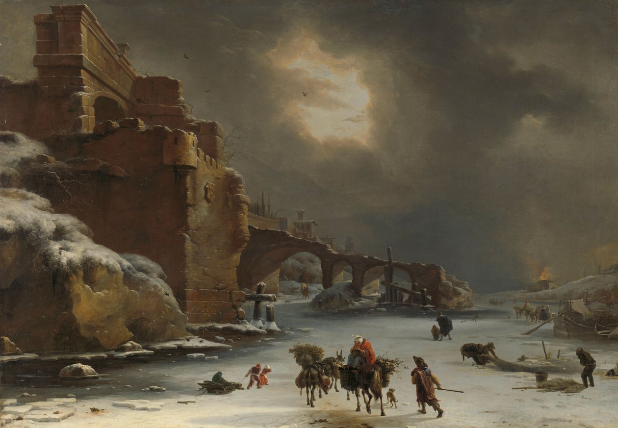 Kaupungin muurit talvella, n. 1650-1670 (öljy kankaalle) tekijältä Willem Schellinks