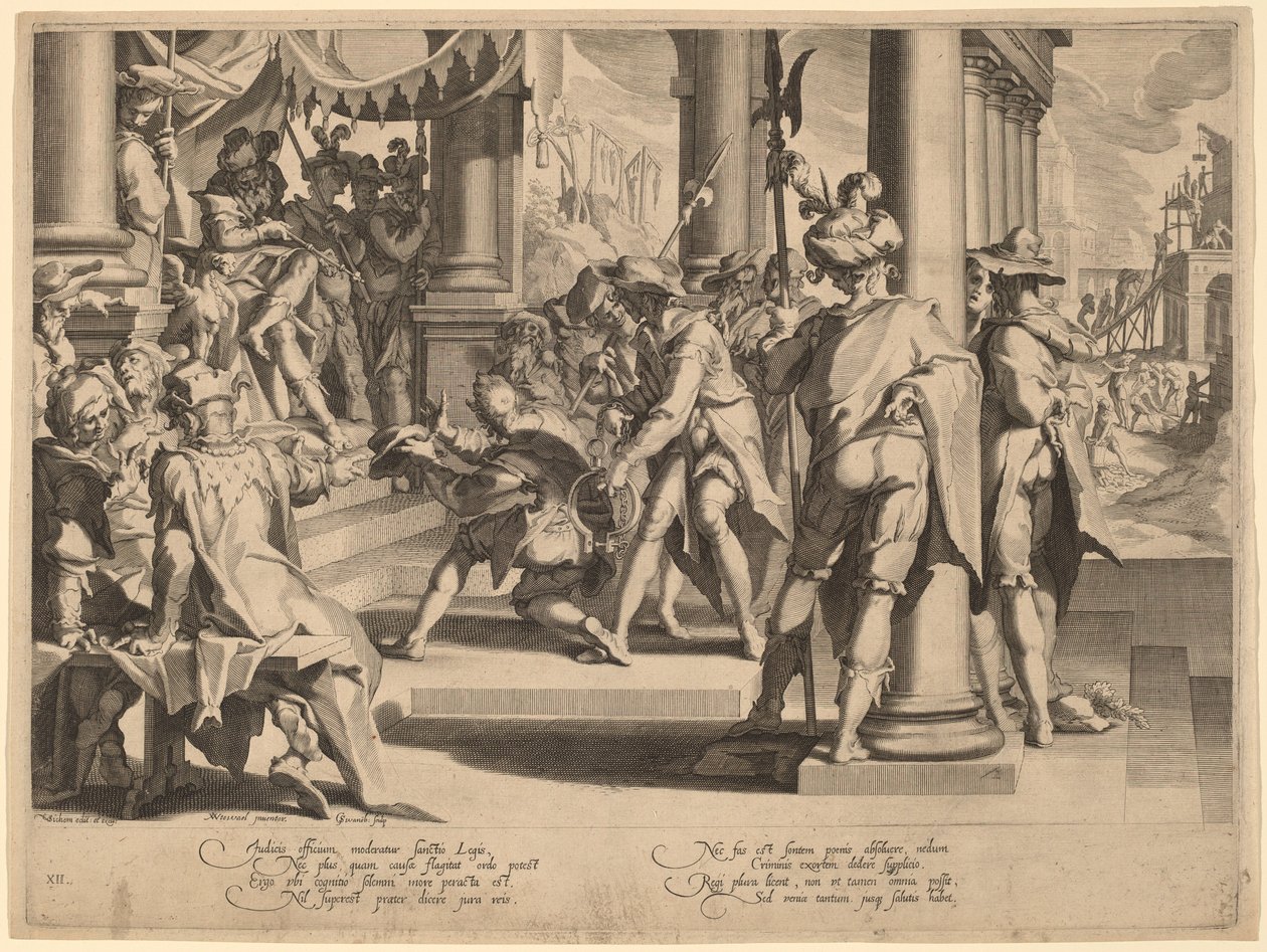 Oikeudenmukaisuuden allegoria tekijältä Willem Swanenburgh, after Joachim Anthonisz Wtewael