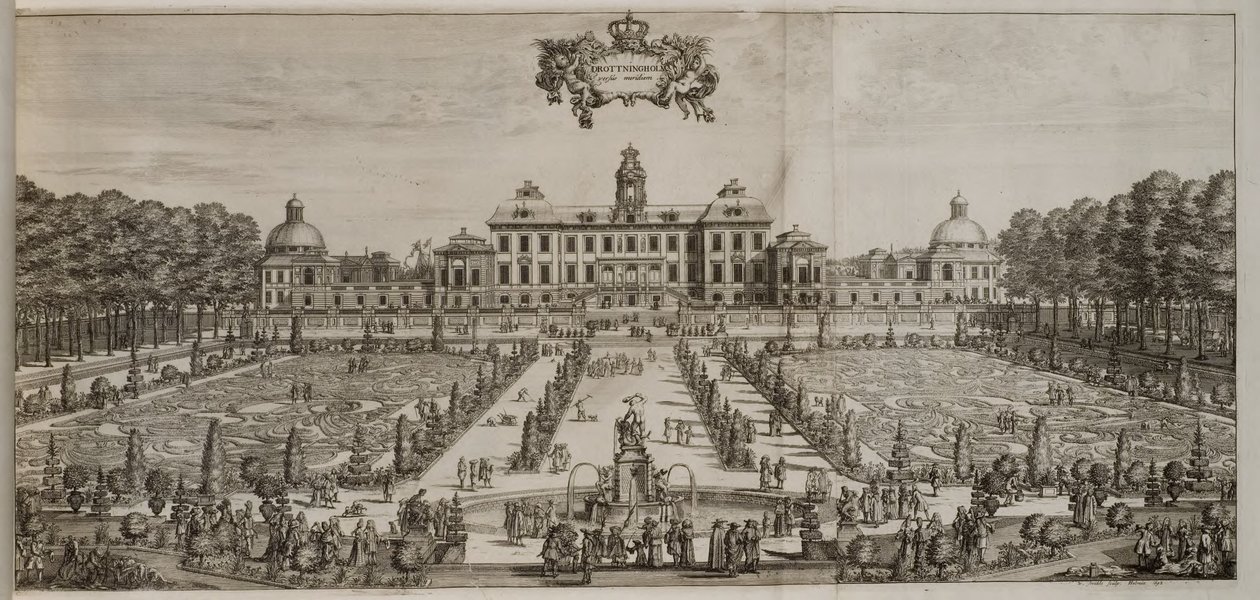 Drottningholmin linna ja puutarha etelästä tekijältä Willem Swidde