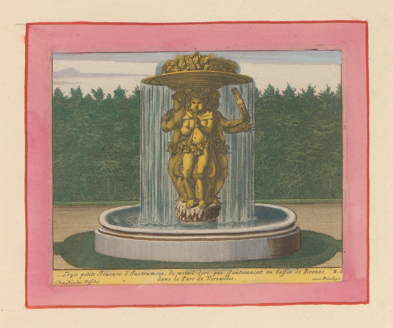 Brunnen mit einer Statue von drei Musikern, die eine Schale über ihren Köpfen tragen tekijältä Willem Swidde