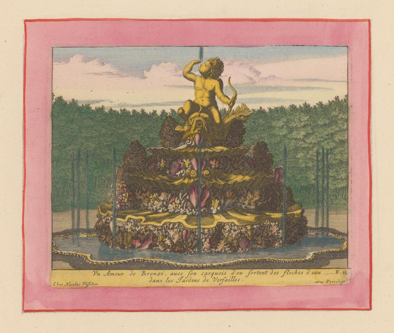 Brunnen mit einer Statue eines Putto mit Bogen in der Hand, sitzend auf einem Delfin tekijältä Willem Swidde
