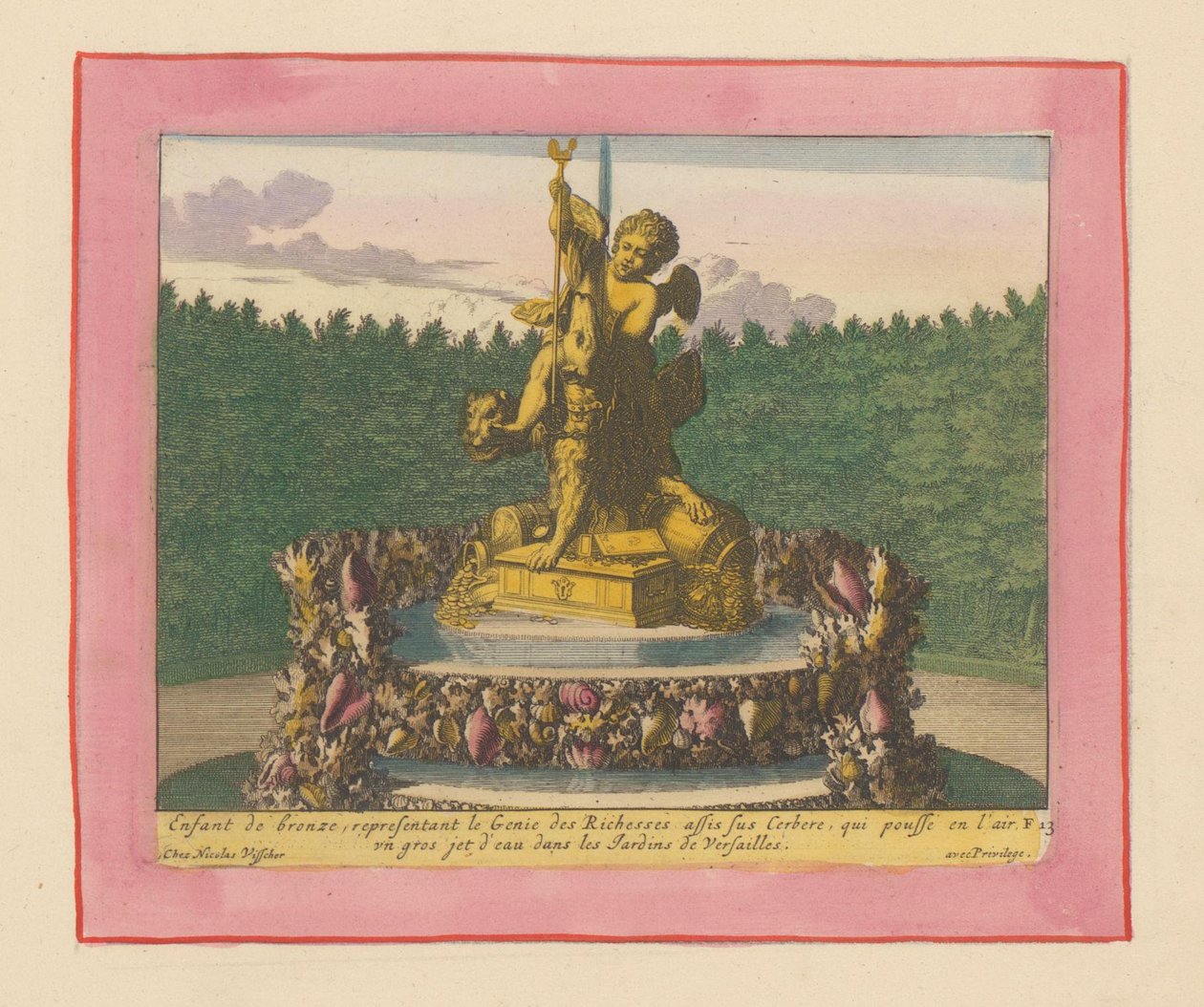 Brunnen mit einem Putto als Personifikation des Reichtums, sitzend auf Cerberus tekijältä Willem Swidde