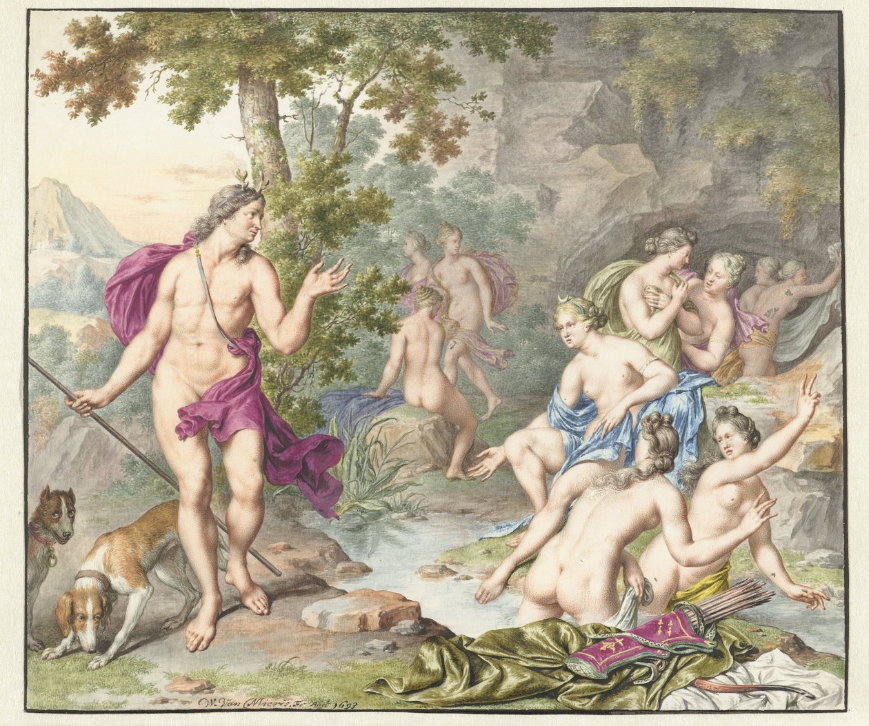 Actaeon yllättää Dianan ja hänen seuralaisensa tekijältä Willem Van Mieris