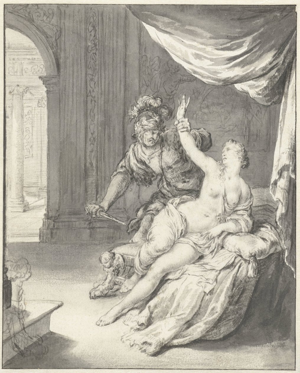 Tarquinius uhkaa Lucretiaa tekijältä Willem Van Mieris