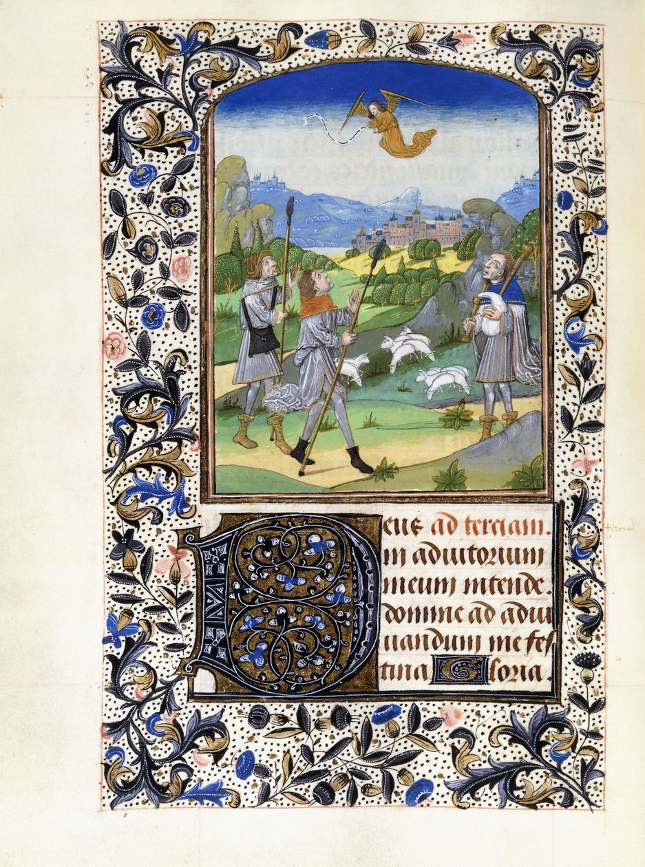 Paimenten ilmestys, noin 1480 tekijältä Willem Vrelant