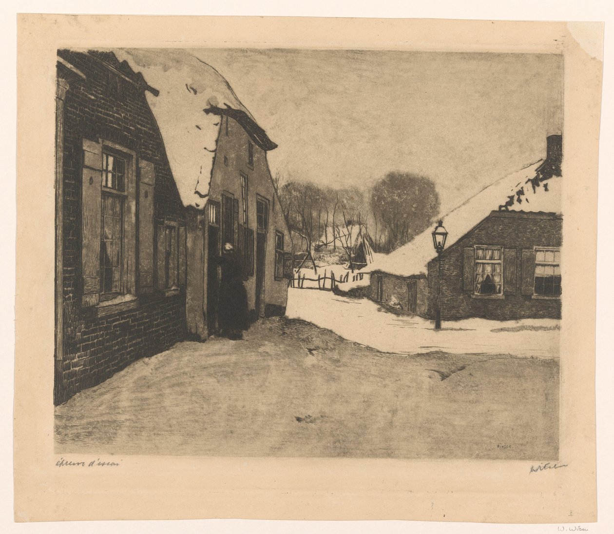 Lumen peittämiä taloja Edessä tekijältä Willem Witsen (signed by artist)