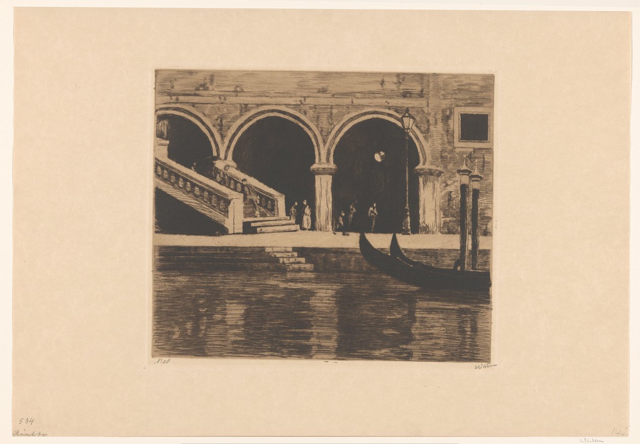 Näkymä Venetsian Ponte di Rialton portaista Rialto (otsikko esineessä) tekijältä Willem Witsen (signed by artist)