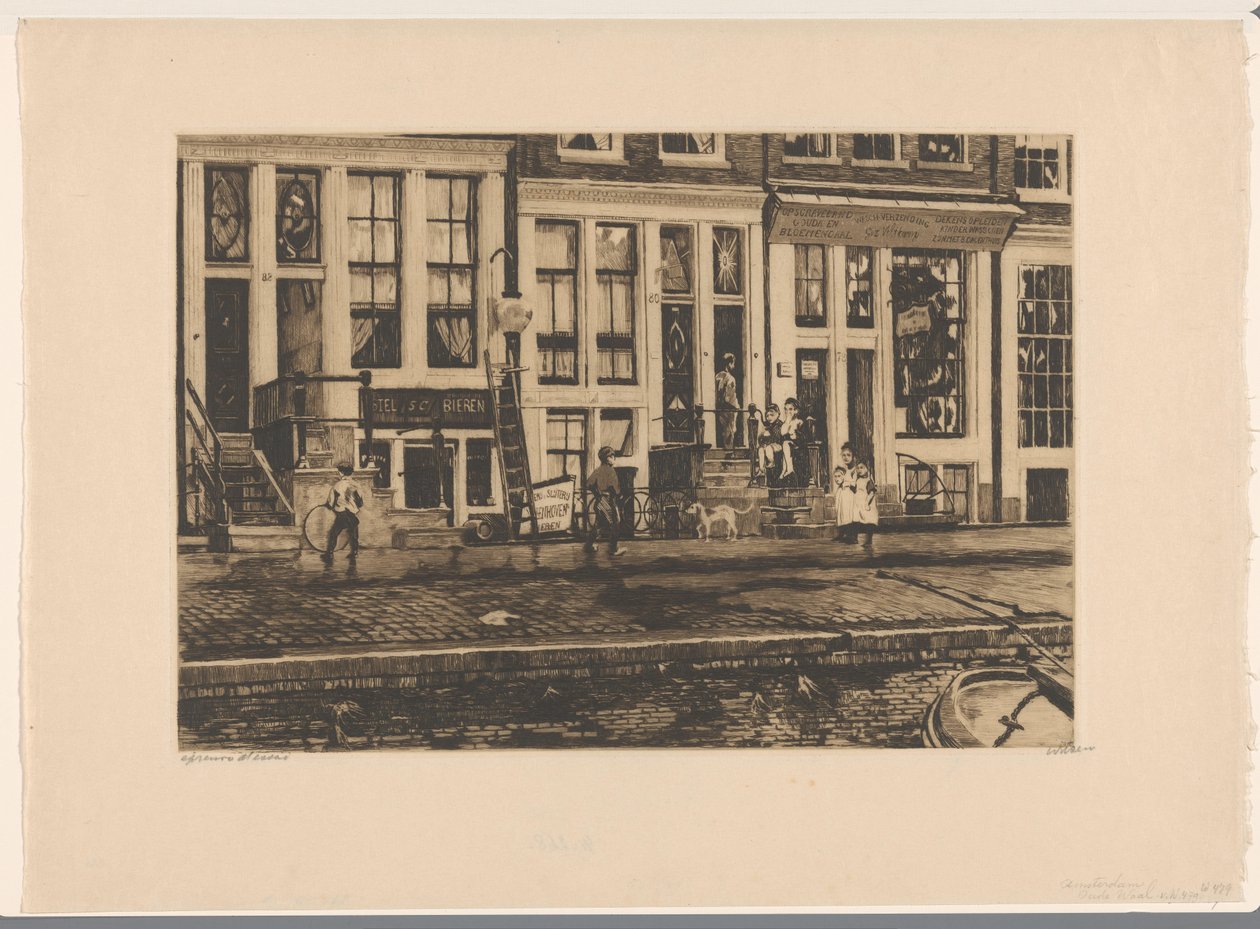Näkymä taloista Oude Waalilla Amsterdamissa Amsterdam Oude Waal (otsikko esineessä) tekijältä Willem Witsen (signed by artist)