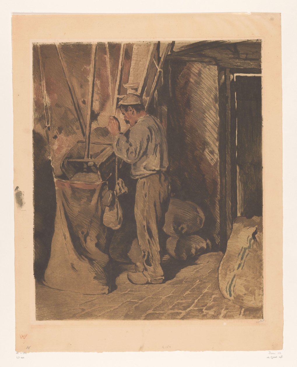 Miller pussillisen jauhojen kanssa Miller, suljettu ovi (alkuperäinen nimi) tekijältä Willem Witsen (signed by artist)