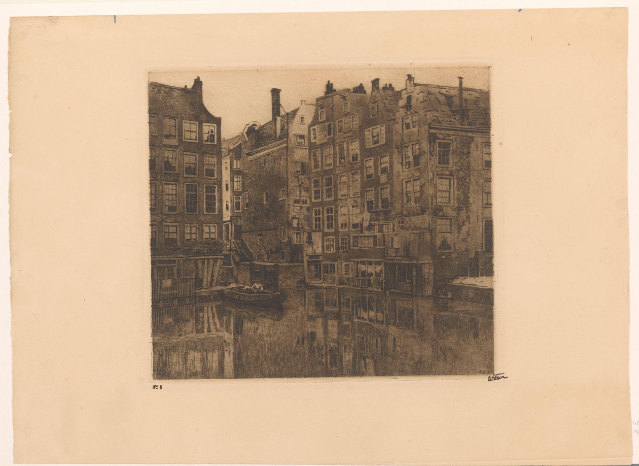 Oudezijds Voorburgwal ja Oudezijds Kolk Amsterdamissa tekijältä Willem Witsen (signed by artist)