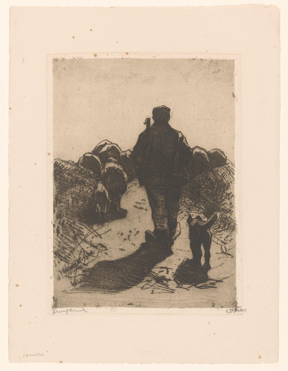 Paimen koiran kanssa laumansa takana tekijältä Willem Witsen (signed by artist)