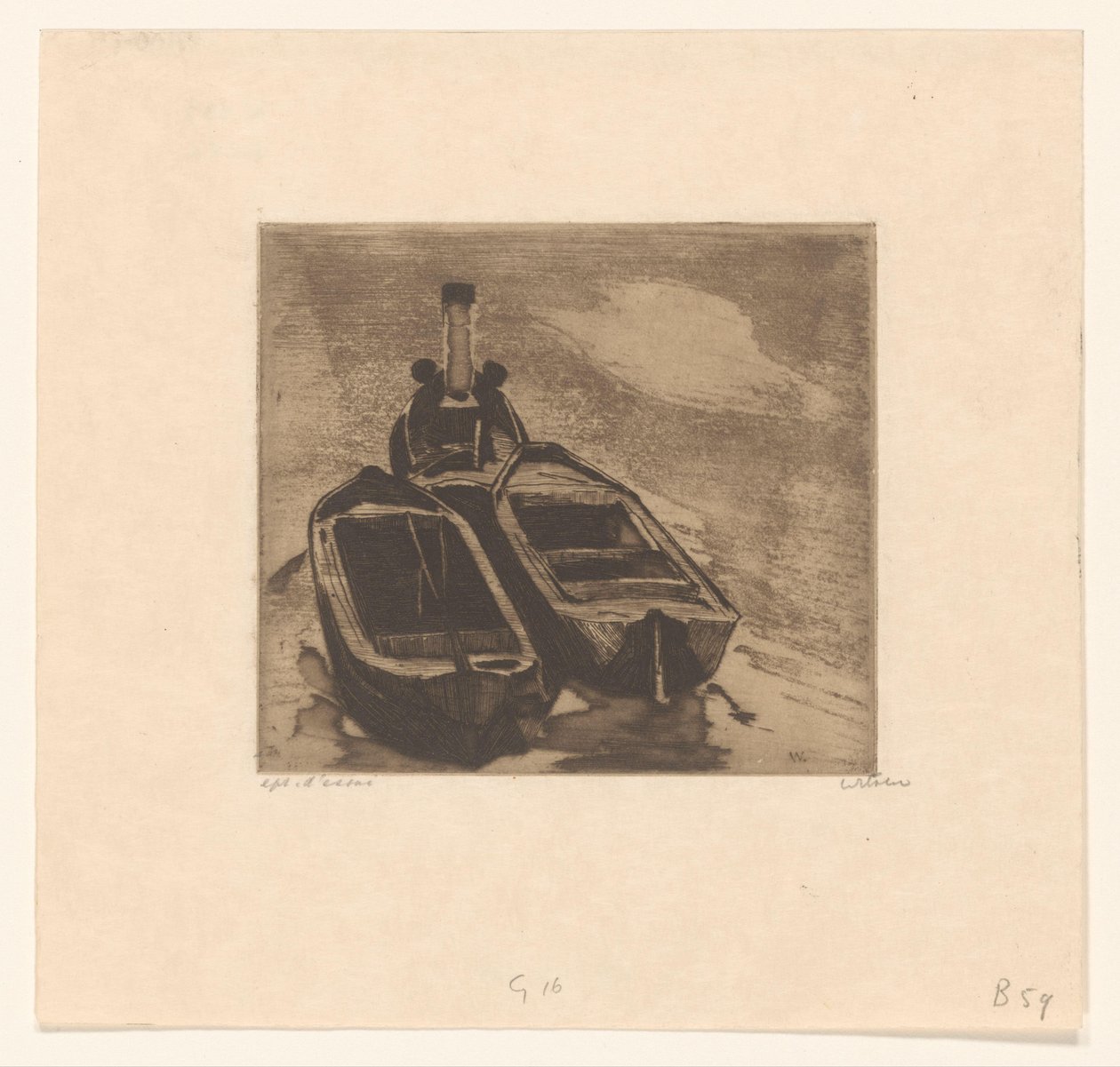 Hinaaja kahdella proomulla tekijältä Willem Witsen (signed by artist)
