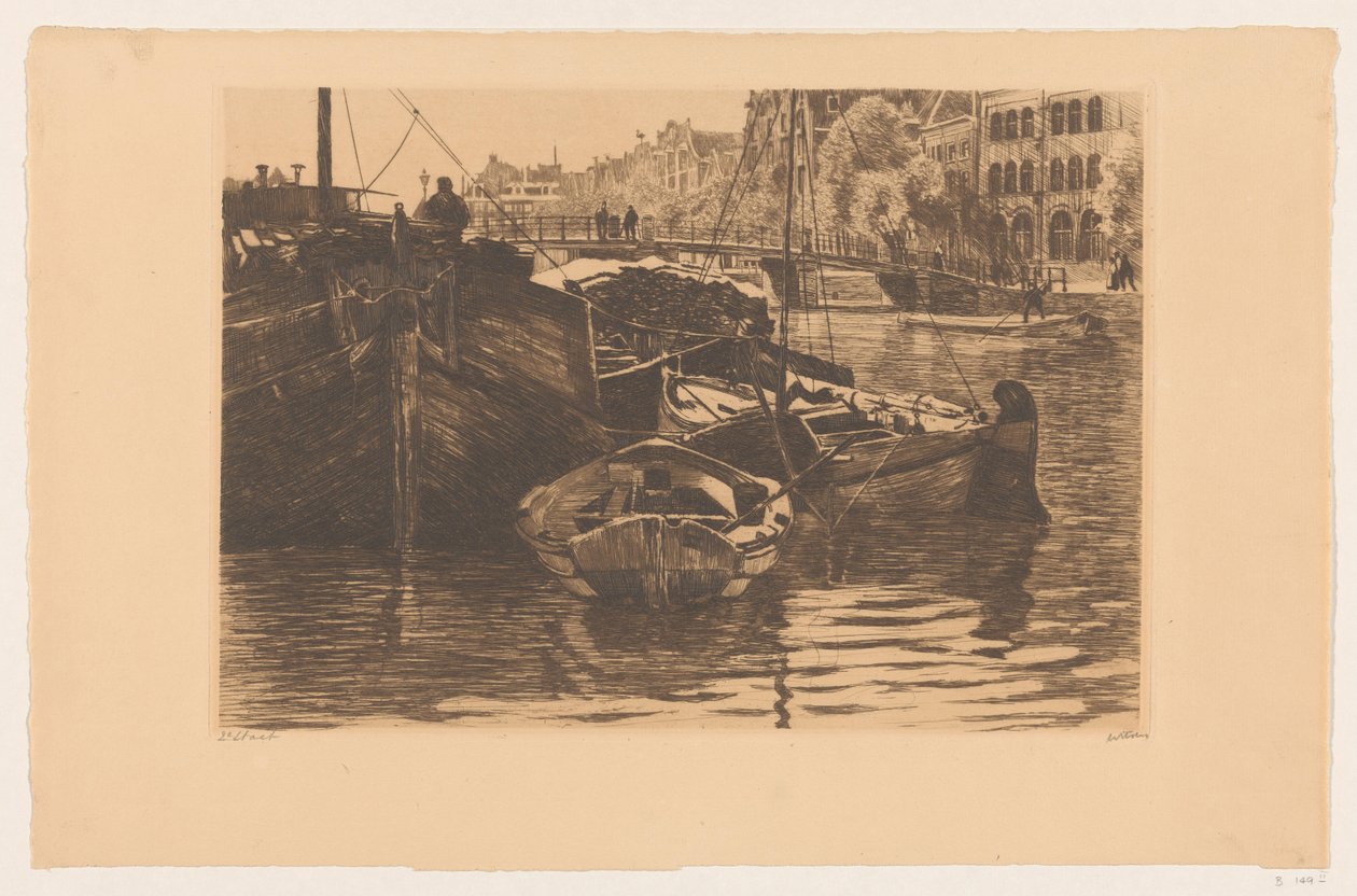 Turvealukset Oude Schansissa Amsterdamissa tekijältä Willem Witsen (signed by artist)