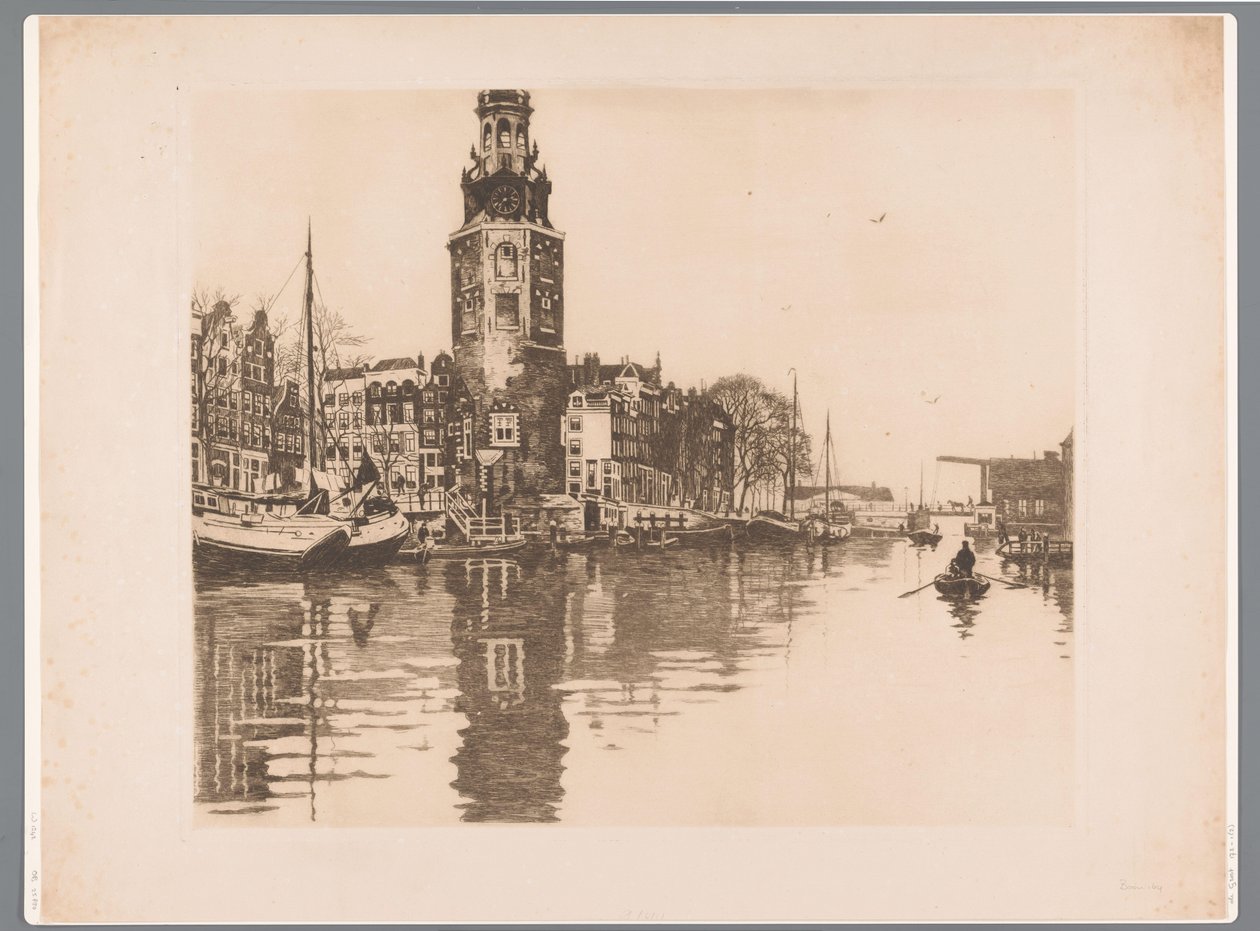Näkymä Montelbaanstorenille Amsterdamissa Old Schans Montelbaanstorenin ja soutuveneen kanssa (alkuperäinen nimi) tekijältä Willem Arnoldus Witsen