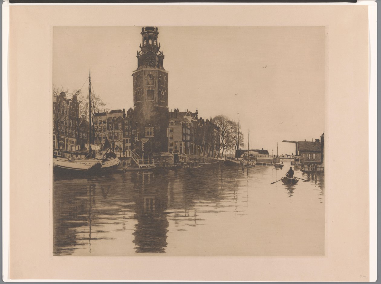 Näkymä Montelbaanstorenille Amsterdamissa Old Schans Montelbaanstorenin ja soutuveneen kanssa (alkuperäinen nimi) tekijältä Willem Arnoldus Witsen