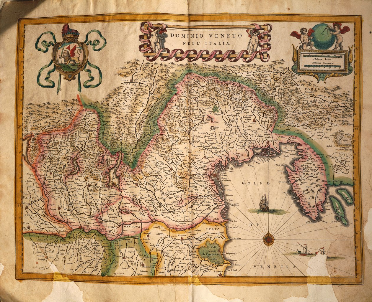 Italian Veneton dominionin alaisen alueen kartta Willem Blaeun Regionum Italiaesta tekijältä Willem and Joan  Blaeu