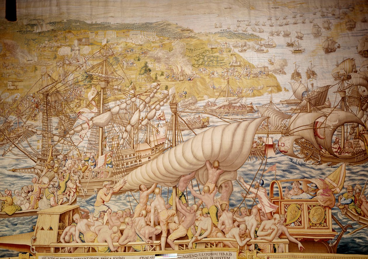 Keisari Kaarle V:n Tunisian valloitus: Goletten kotipaikka vuonna 1535. Yksityiskohta Willem de Pannemakerin kuvakudos (toiminut noin 1535-1554) 1554 Alcazar de Sevilla tekijältä Willem de Pannemaker