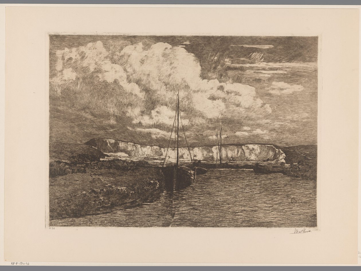 Dyynimaisema hiekkakaivuineen ja veneineen Hiekkakaivu (alkuperäinen nimi) tekijältä Willem de Zwart (signed by artist)