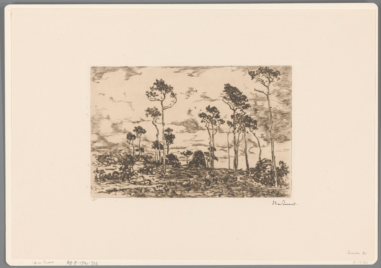 Maisema, jossa on paljaita puita ja puunhakkureita Ladataan lehtiä (alkuperäinen nimi) tekijältä Willem de Zwart (signed by artist)
