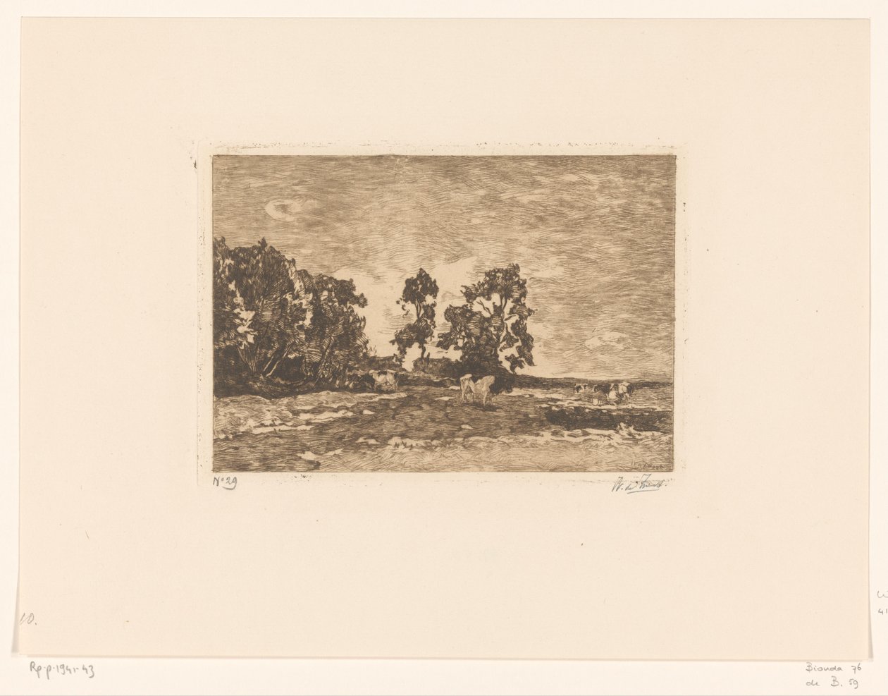 Niitty lehmien kanssa (alkuperäinen nimi) tekijältä Willem de Zwart (signed by artist)