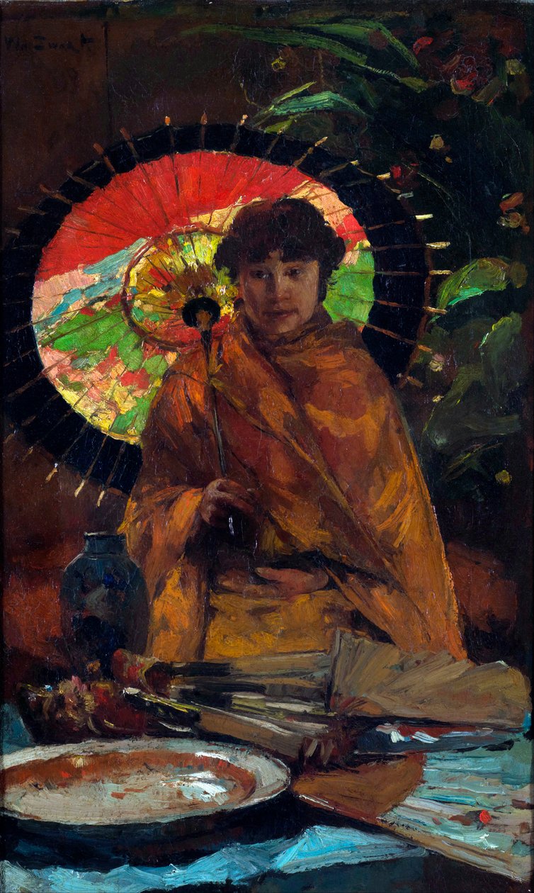 ""Tyttö japanilaisella päivänvarjolla" Willem de Zwartin (862-1931) maalaus - noin 1899 - Öljy kankaalle Koko 82,5x51 cm Gemeentemuseum Den Haag tekijältä Willem de Zwart