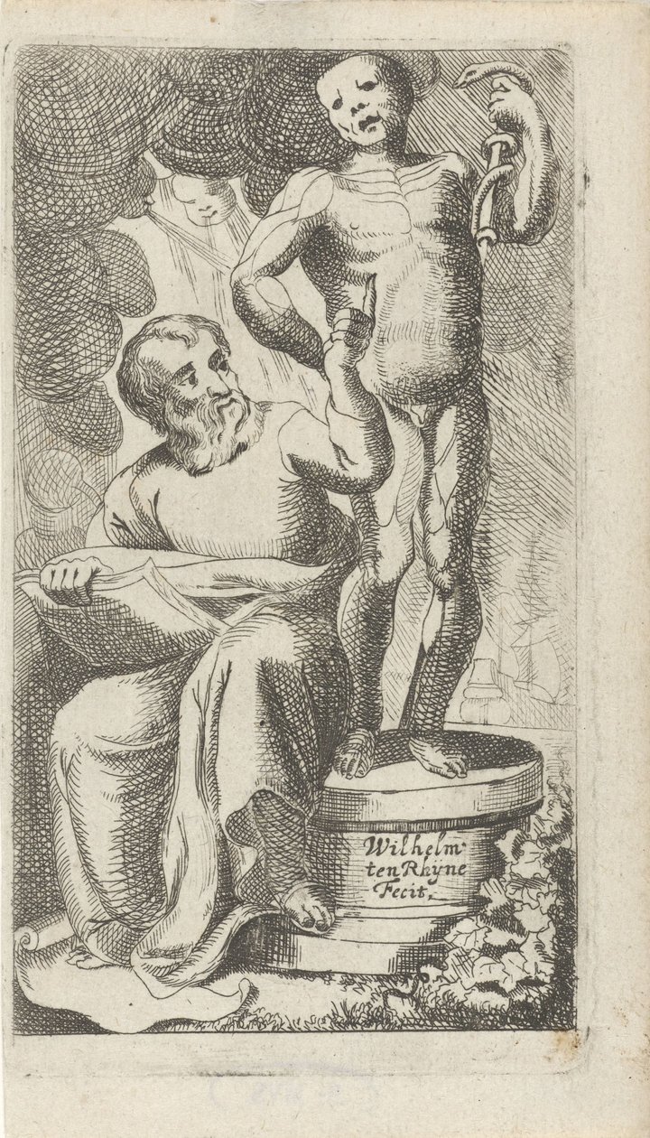Kuvitus kirjan "Meditationes in magni Hippocratis" nimisivulle tekijältä Willem ten Rhijne