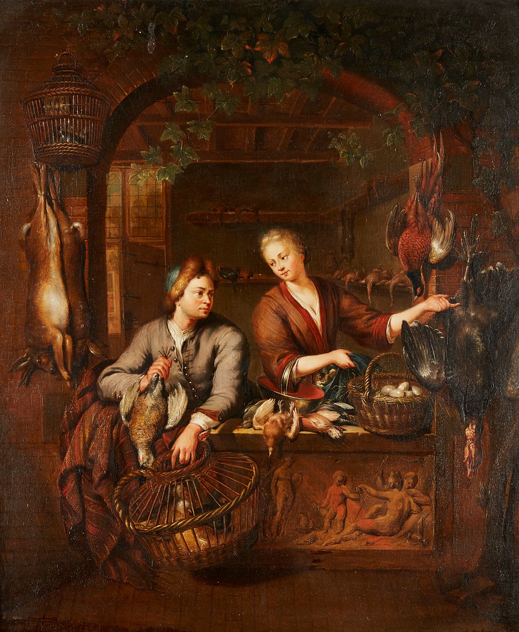 Pelilaskuri (öljy paneelissa) tekijältä Willem van (after) Mieris