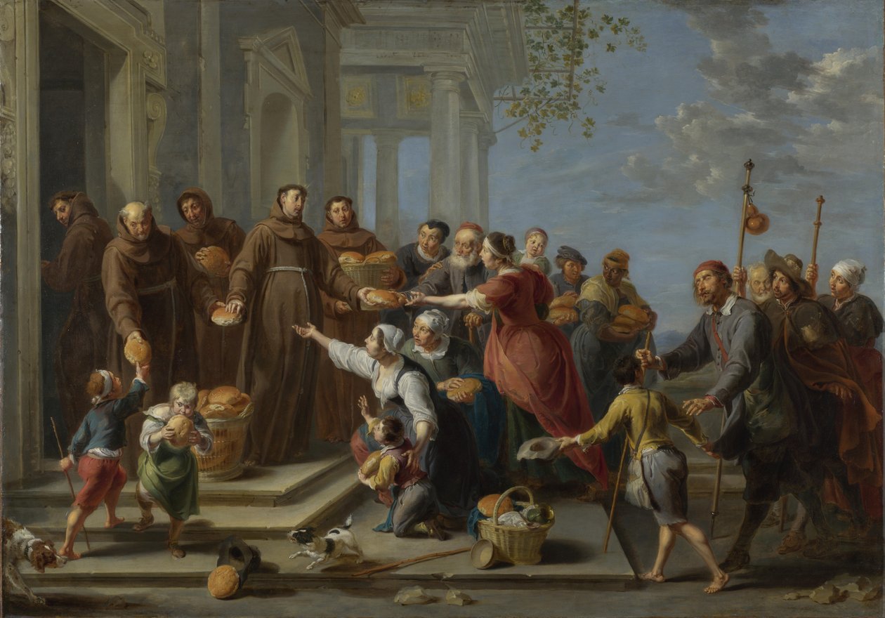 Pyhä Antonius Padovalainen jakamassa leipää, noin 1662 tekijältä Willem van Herp the Elder