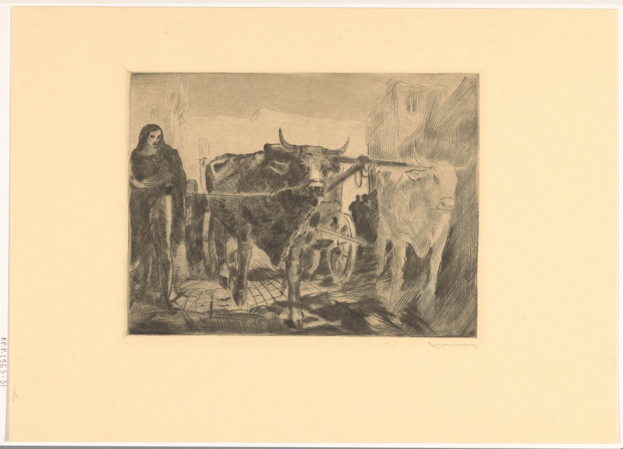 Dos bous per un carro Carro de bous (títol original) acabat tekijältä Willem van Konijnenburg (signed by artist)