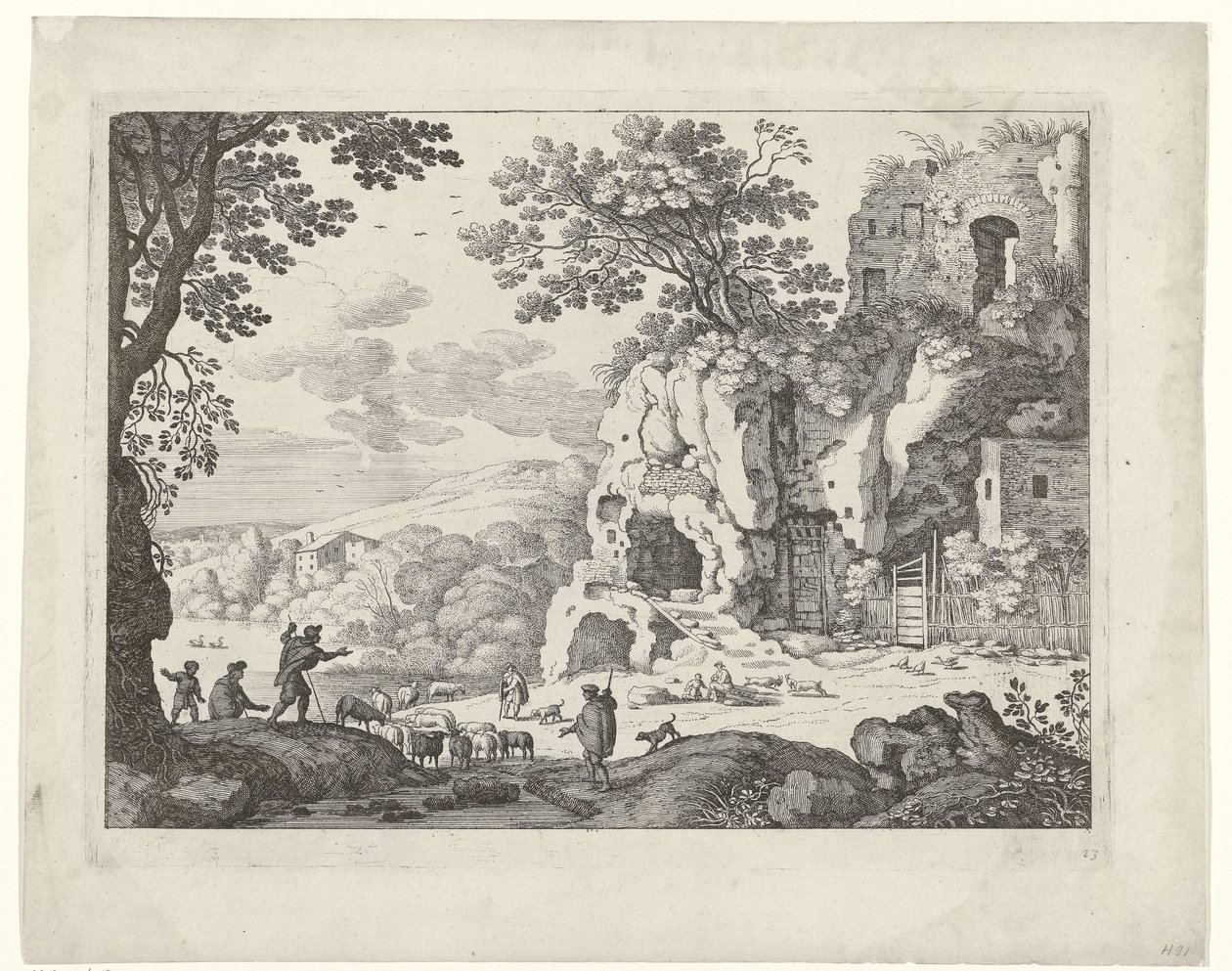 Maisema raunioineen Italian maisemat (sarjan nimi) tekijältä Willem van Nieulandt (II)