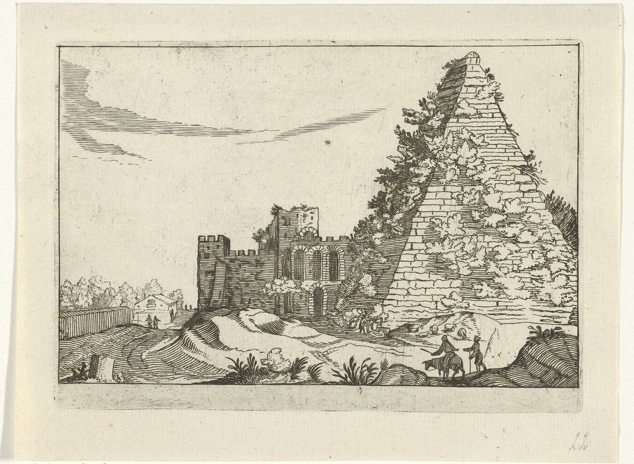 Piramidi van Gaius Cestius Rooman rauniot (sarja 2) (sarjan nimi) tekijältä Willem van Nieulandt (II)