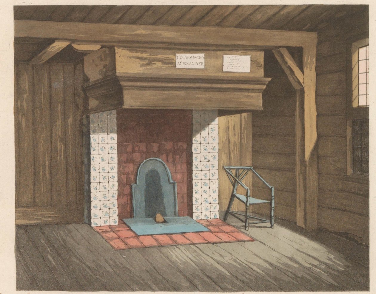 Zaandamin tsaari Pietarin talon sisustus, 1824 Mökki, jossa Czaar peeter de groten asui Zaandamissa vuonna 1697 (...) - La maisonnette habitée par le Czar pierre le grand à Zaandam (...) (otsikko esineessä) tekijältä Willem van Senus (possibly)