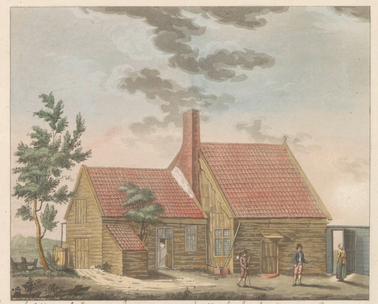 Tsaari Pietarin talo Zaandamissa, 1697 La maisonnette habitée par le Czar peirre le grand à Zaandam (...) - Tsaari Peeter de Grootin asuttama mökki Zaandamissa vuonna 1697 / esiteltiin hetkessä, kun tsaari seurasi itseään K-kirjaimellaan tekijältä Willem van Senus (possibly)