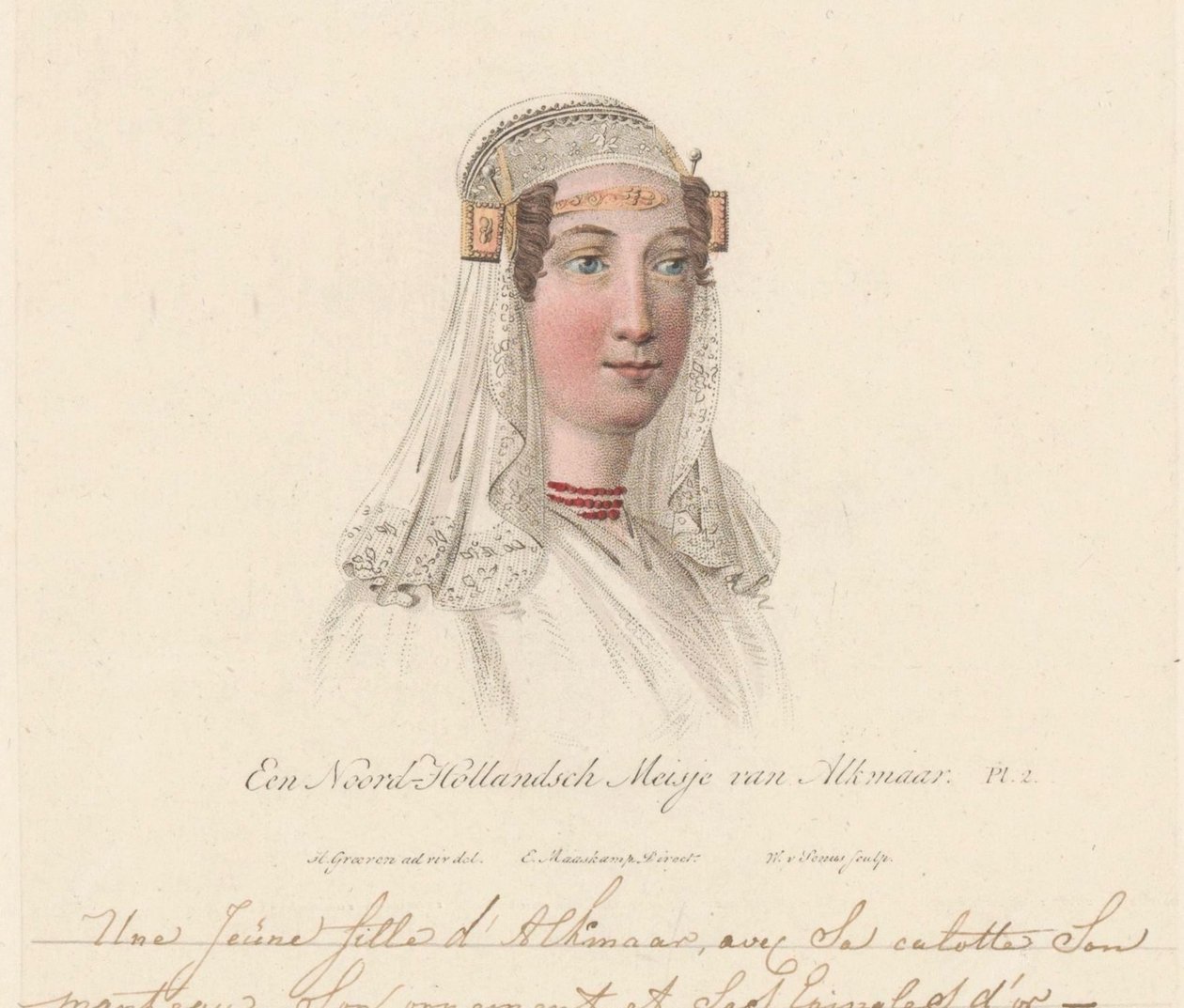 Alkmaarin tytön päähine, 1816 Pohjois-Hollannin tyttö Alkmaarista / Une Jeune d