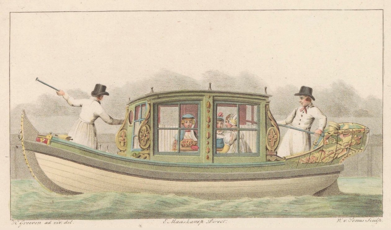Zaanin telttametsästys, 1816 Noord-Hollandsch Tentjagtje Zaanilla / Une barque de Compagnie nommée Tentjagje à Zaandam (otsikko esineessä) tekijältä Willem van Senus
