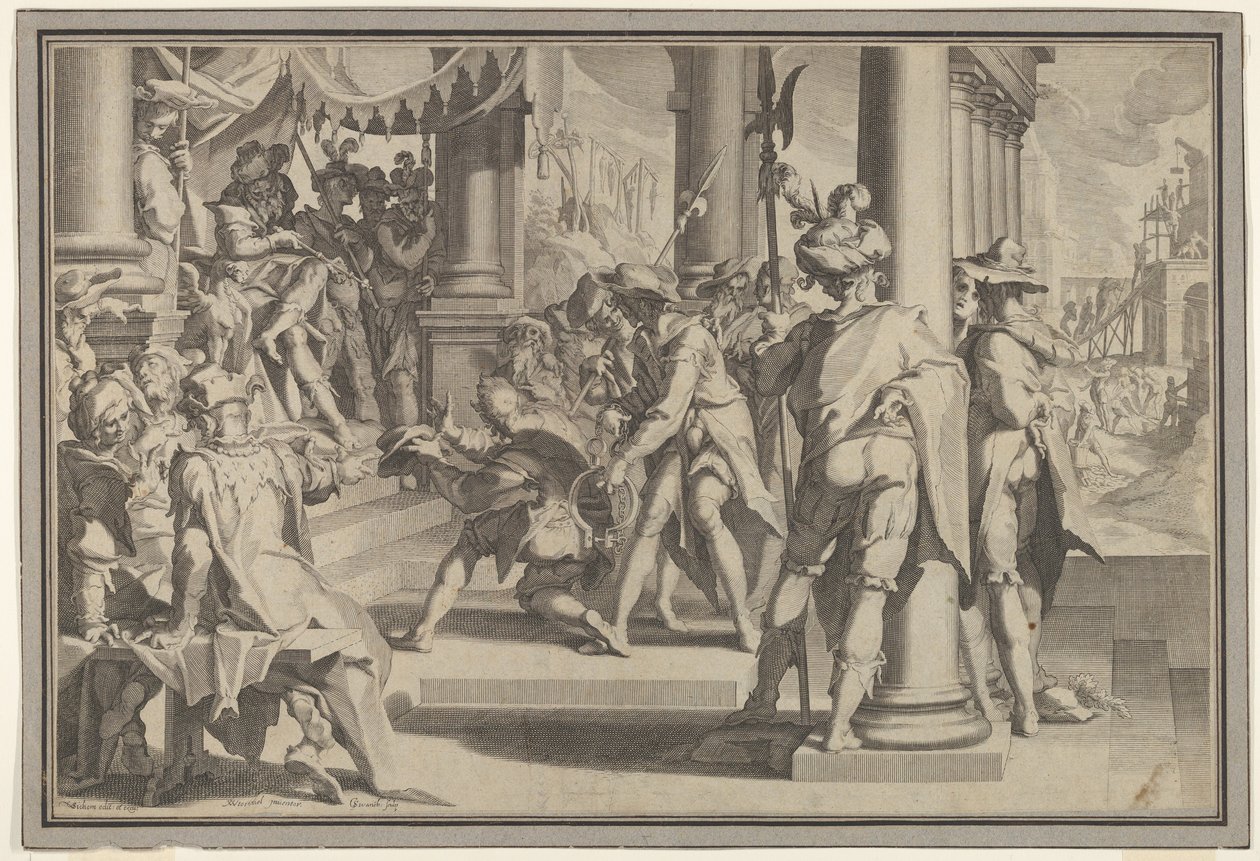 Allegoria oikeudenmukaisuudesta Lain pyhyys ja oikeuskohtaus, joka kuvaa miehen armahdusta..., 1605. tekijältä Willem van Swanenburg