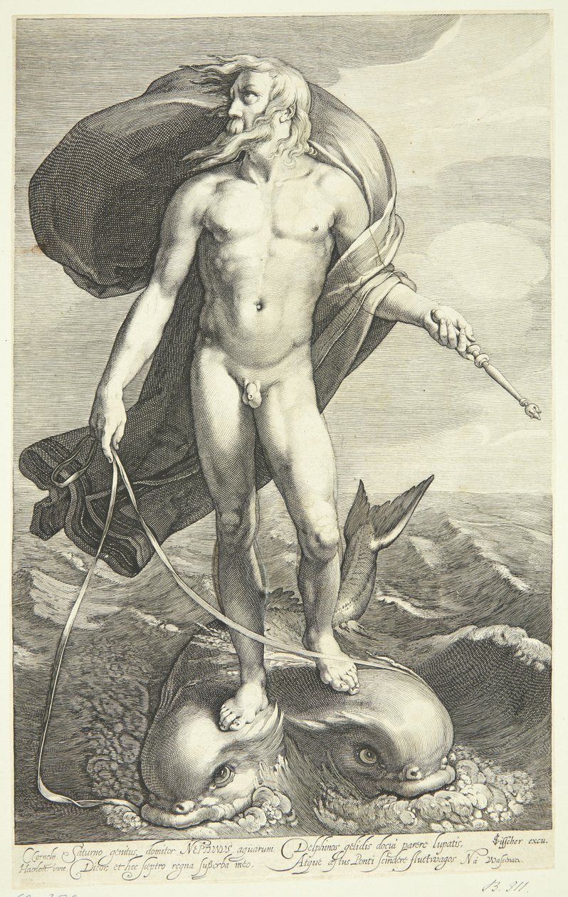 Neptunus ratsastaa kahdella delfiinillä tekijältä Willem van Swanenburgh