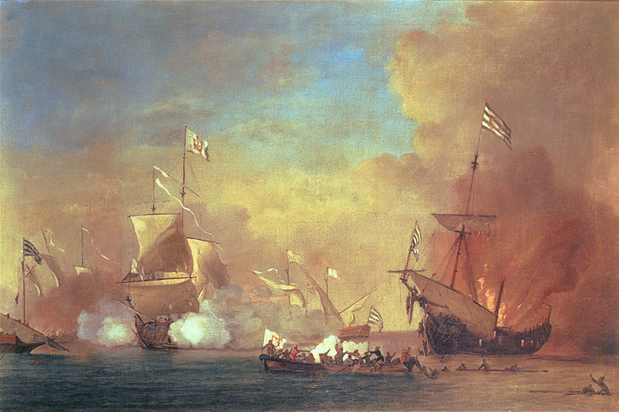 Barbary Pirates hyökkää espanjalaiseen laivaan tekijältä Willem van de IIVelde