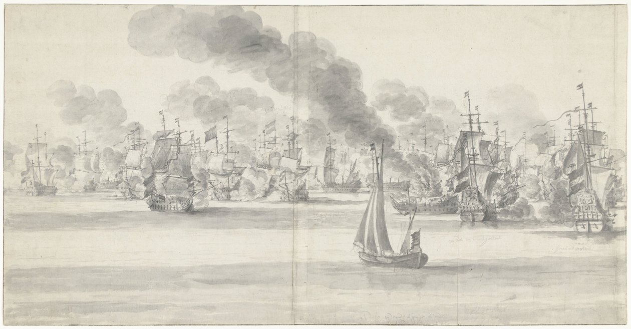 Katwijkin taistelu (vasemmalla sivulla), 1653 tekijältä Willem van de Velde (I)