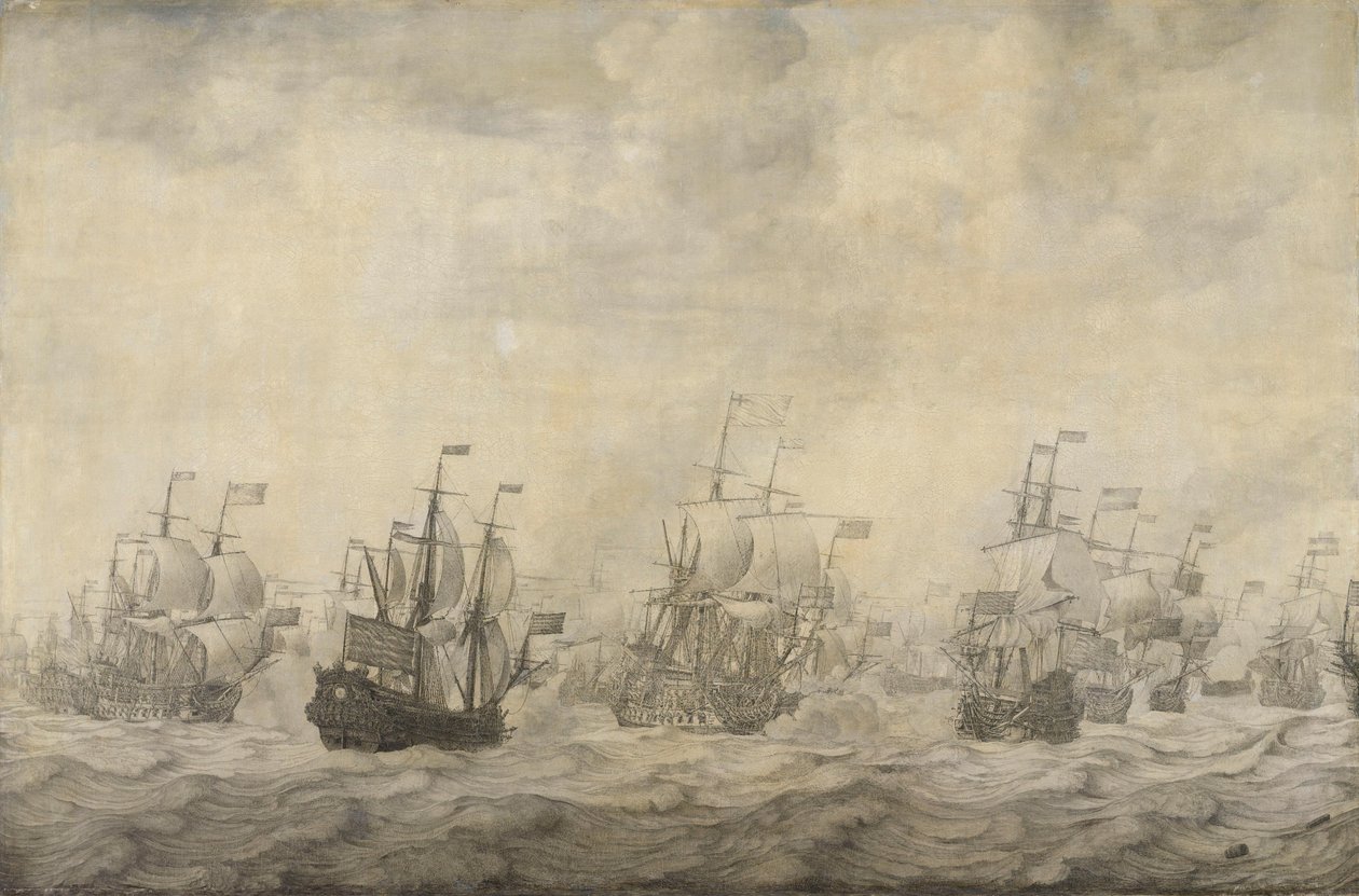 Jakso Neljän päivän taistelusta, 11.-14. kesäkuuta 1666, toisesta Englannin-Hollannin sodasta, 1665-67 tekijältä Willem van de Velde (I)