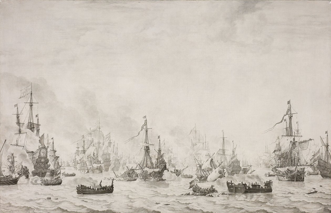 Alamäkien taistelu Alamäkien taistelu espanjalaista Armadaa vastaan, 21. lokakuuta 1639 tekijältä Willem van de Velde (I)