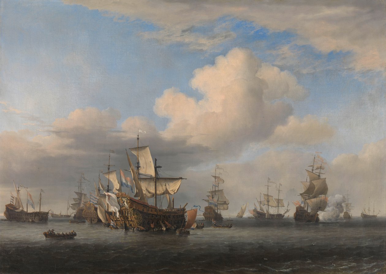 Vangittuja englantilaisia ​​aluksia neljän päivän taistelun jälkeen Vangitut alukset "Swiftsure", "Seven Oaks", "Loyal George" ja "Convertine" tuodaan Goereese Gatiin neljän päivän taistelun jälkeen, 11.-14. kesäkuuta 1666: jakso toisesta Englannin-Hollann tekijältä Willem van de Velde (II)